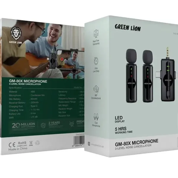 میکروفون یقه‌ ای ۲ فرستنده وایرلس گرین لاین مدل GM-80X